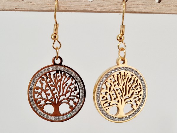 Boucles oreilles arbre de vie argentée strass